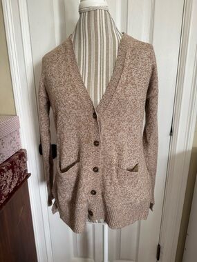 Madewell Heathered Tan Button-Front V-Neck Cardigan
